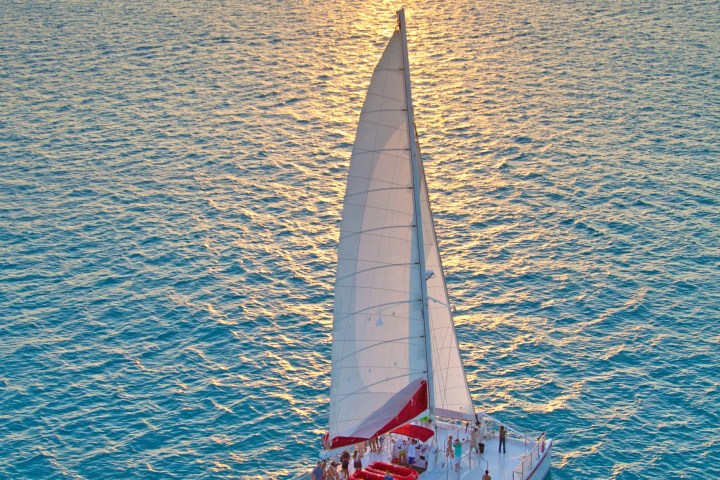 a boat floating on a large body of water